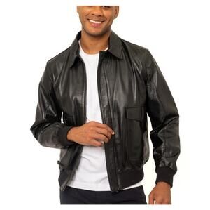 PINO By PinoPorte Men's Black Pilot Leather Bomber Jacket Size L